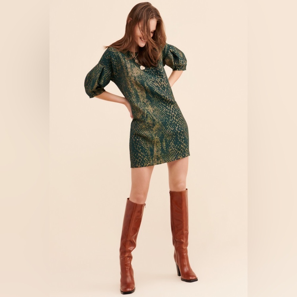 Eve Gravel "Train to Paris" Metallic Snakeskin Print Dress Green Size XS - Picture 4 of 13